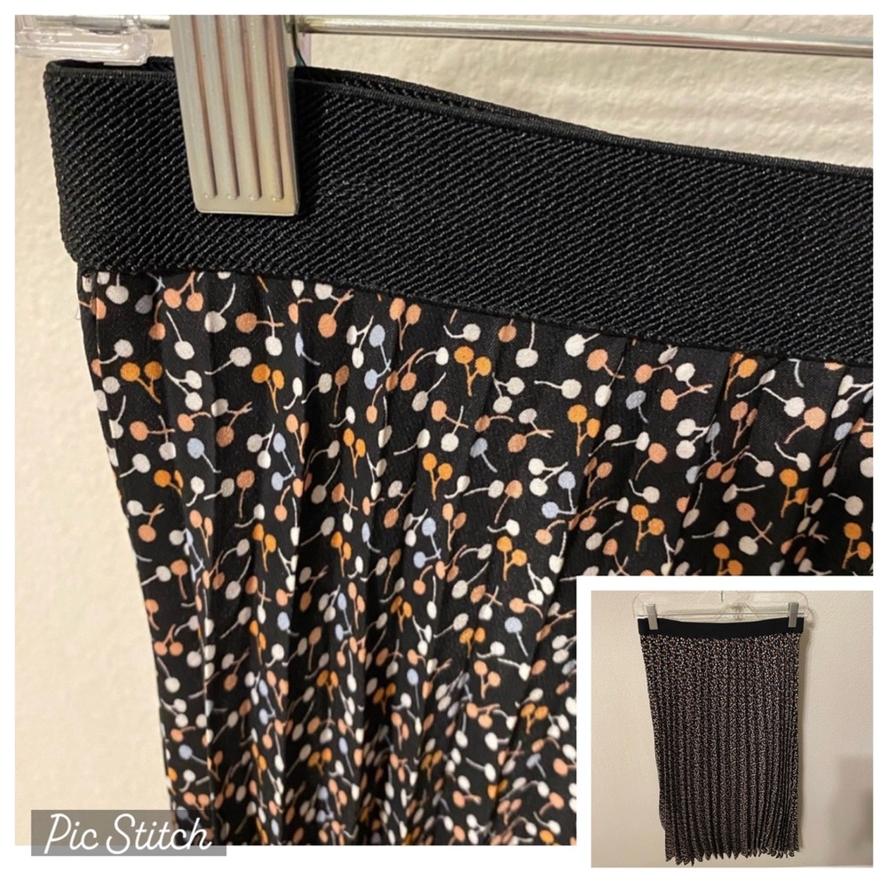 NWT Max Studio black print pleated elastic waist skirt, MSRP $88! Size Medium